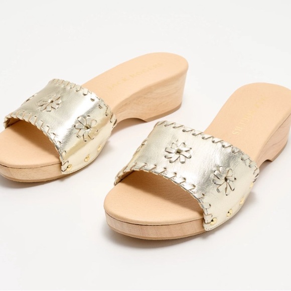 8 🔖 JACK ROGERS Leather Breaker Clog Sandals Platinum - Picture 1 of 10